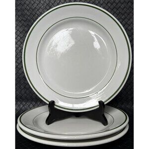 Shenango Rimrol Welroc Porcelain White Green Stripe 9" Dinner Plate set of 3